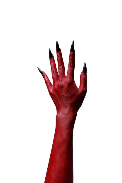 Enge vrouwelijke monster handen halloween karakter rode kleur geïsoleerd op een witte achtergrond
