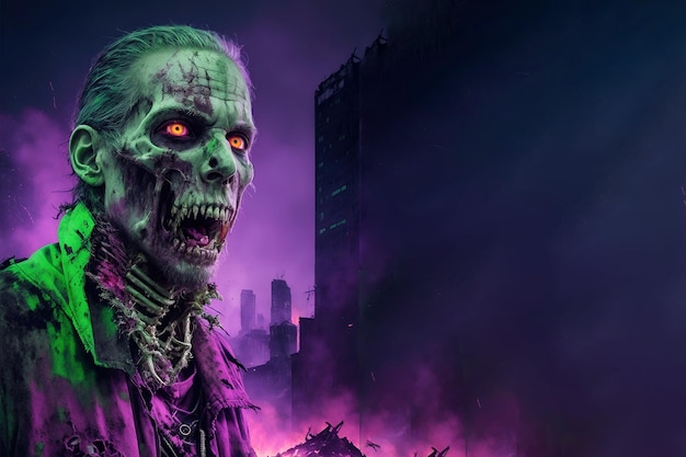 Foto enge zombie met bloedig gezicht halloween-monster