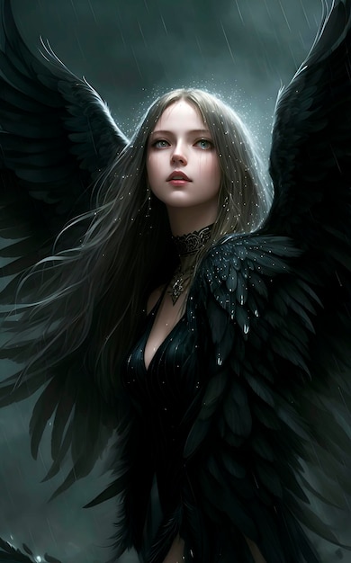 Engel met zwarte vleugels en een halo.