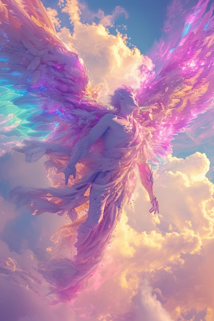 Engel prachtige illustratie foto's met een groot paar vleugels en heldere halo