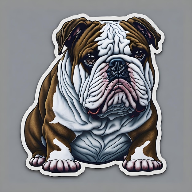 Foto engelse bulldog sticker cartoon met effen achtergrond