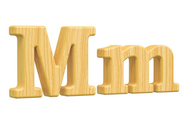 Foto engelse houten letter m met serif 3d-weergave