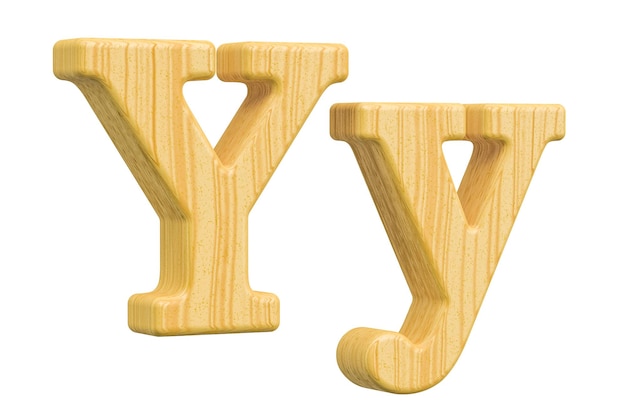 Engelse houten letter Y met schreven 3D-rendering