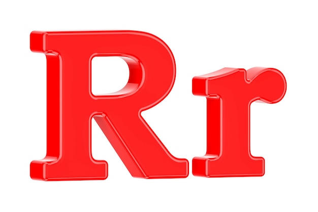 Engelse rode letter R met schreven 3D-rendering