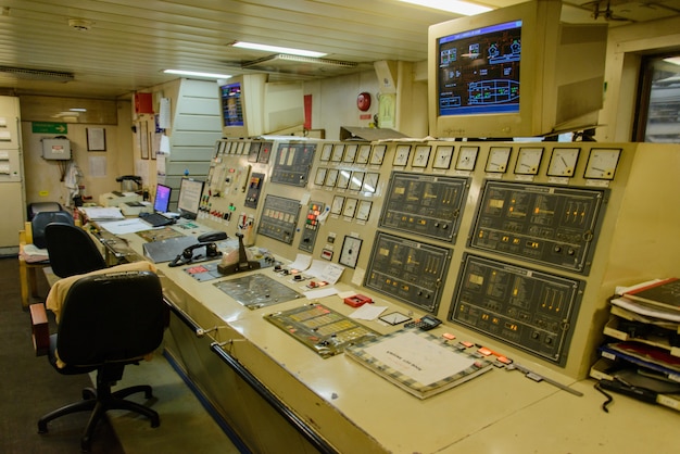 Engine control room on big ship