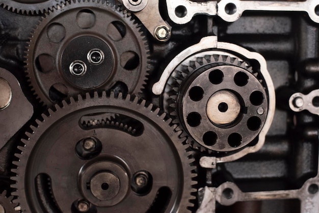 Engine gears wheels closeup view