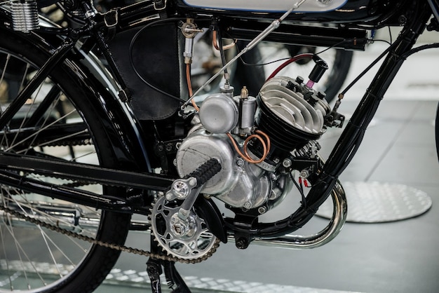 Engine of the stylish black motorbike