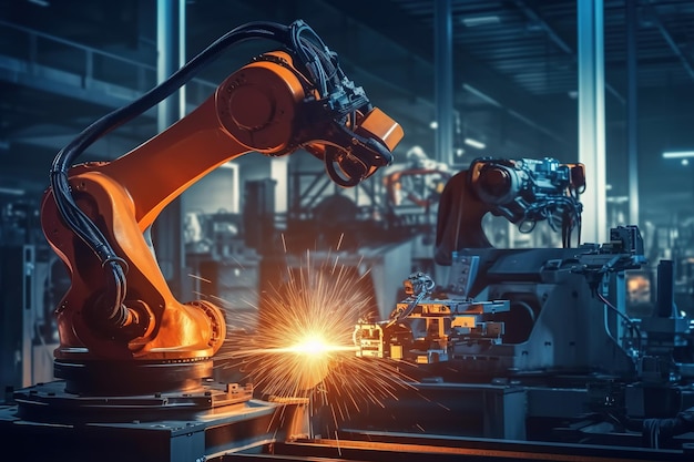 Engineer check and control welding robotics automation illustration Ai generative