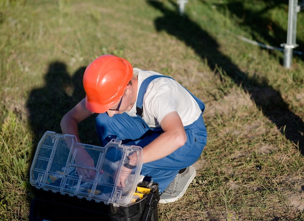 Engineer checking his toolbox.