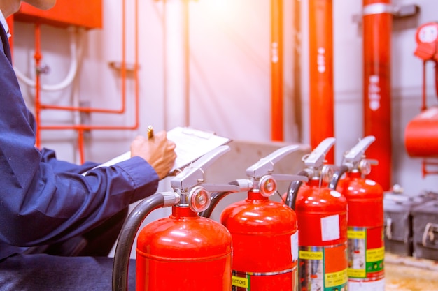 Engineer checking Industrial fire control system.