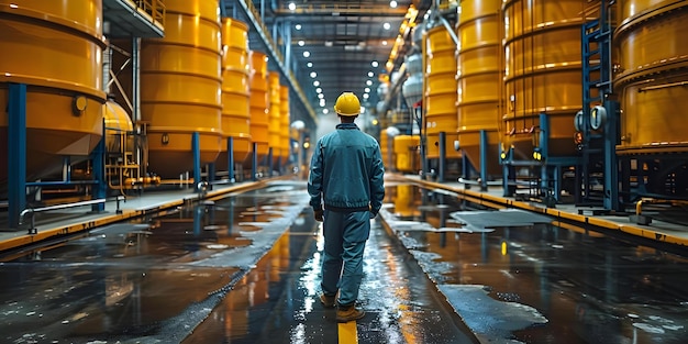 An engineer checking oil stock barrels at a factory station Concept Engineering Oil Industry Factory Inspection Industrial Equipment