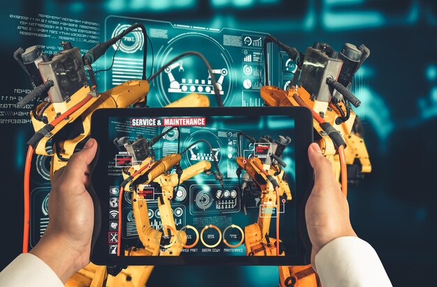 Engineer controls robotic arms by augmented reality industry technology