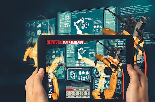 Engineer controls robotic arms by augmented reality industry technology