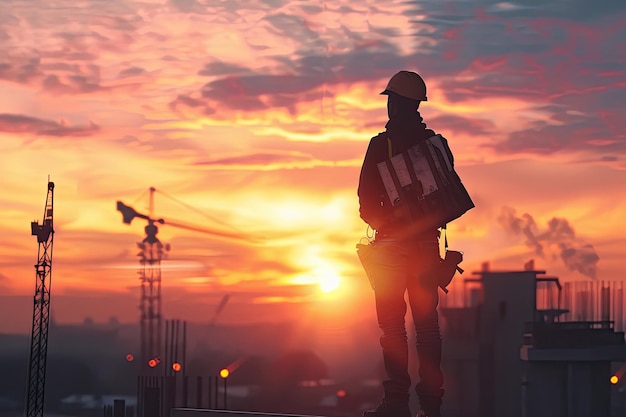 Engineer directs construction crews on high ground for safety