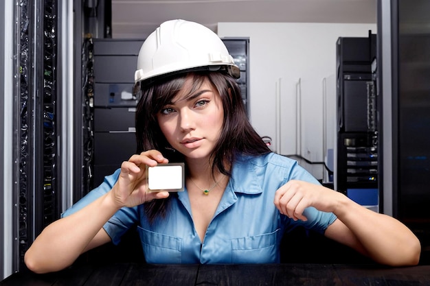 Photo engineer displaying id in datacenter