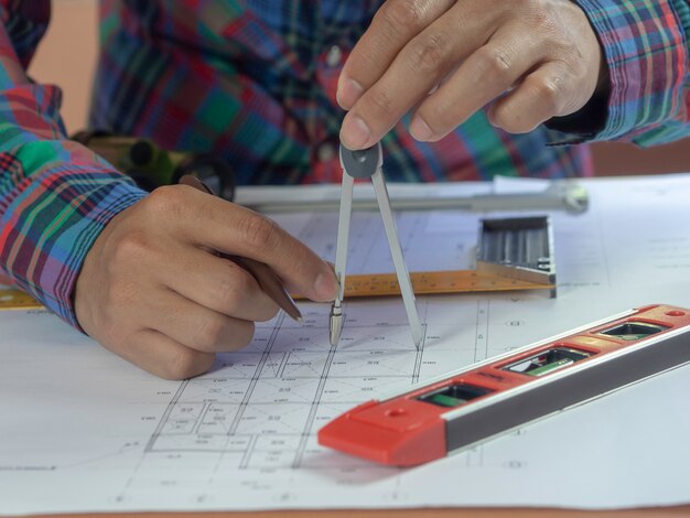 Engineer drawing the construction project