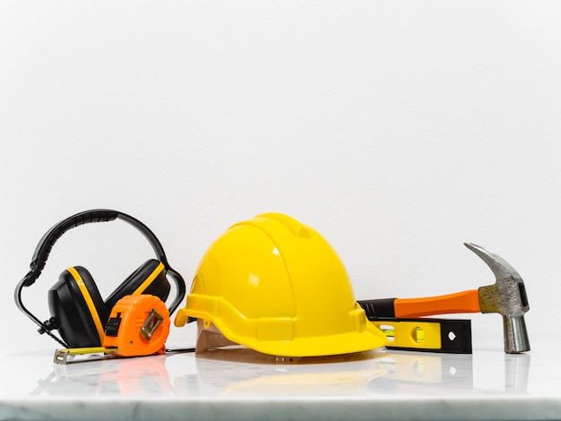 Engineer equipment tools put on white marble counter