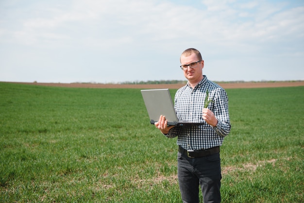 Engineer in the field with a laptop