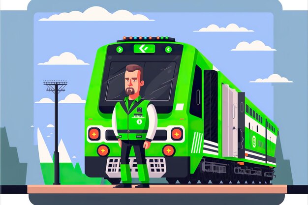 Engineer of green transport flat illustration