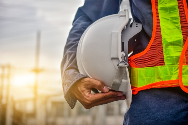 Photo engineer holding hard hat construction worker professional safety work industry building person manager service