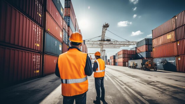 Engineer inspects cargo at container yard global logistics