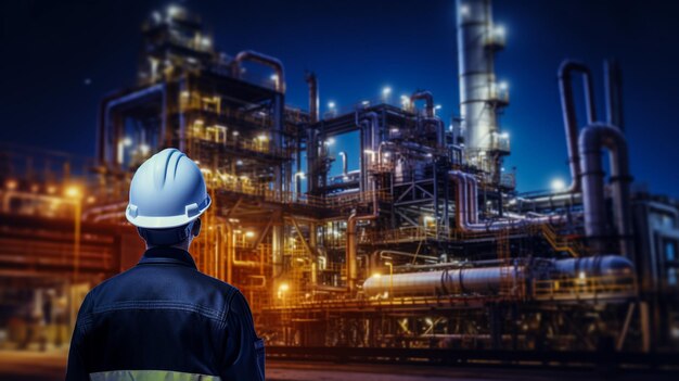 Engineer is looking forward Engineer is setting a goal Oil and gas industry background Concept of Engineer