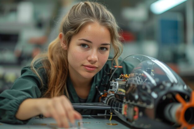 Photo an engineer makes an airplane model