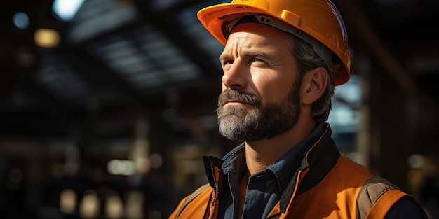 Engineer man or architect with safety helmet in front of a construction site exuding confidence