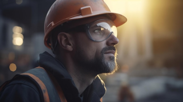 Photo engineer a man in a hard hat and safety gear generative ai