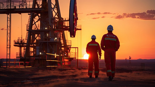 Photo the engineer at an oil rig construction site is a highly skilled professional responsible for overseeing the technical aspects of the projectai generative