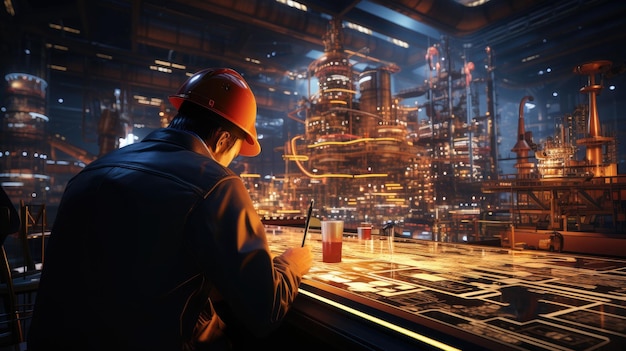 Инженер на строительной площадке нефтяной буровой установки является высококвалифицированным специалистом, отвечающим за наблюдение за техническими аспектами проекта.