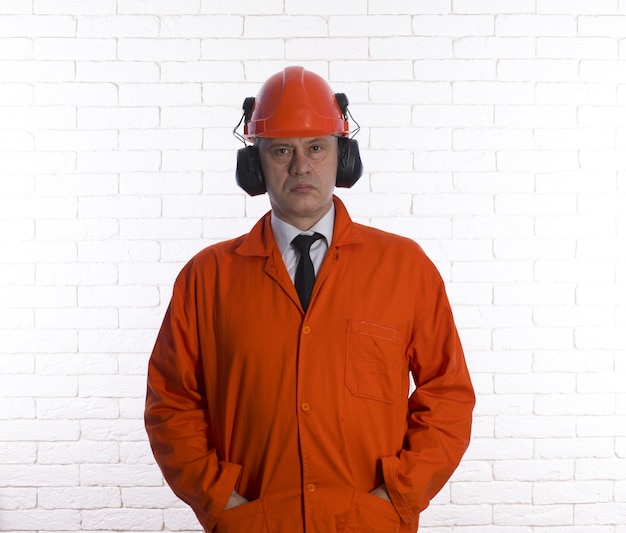 engineer in orange work clothes