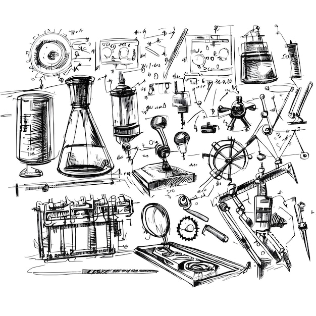 Photo engineer's equipment sketch with a white background