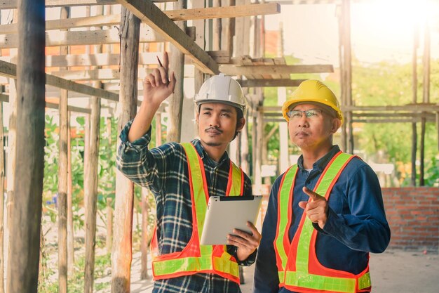 Engineer service on site inspection at home building construction