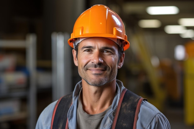 Engineer short hair wearing a hard hat and safety vest