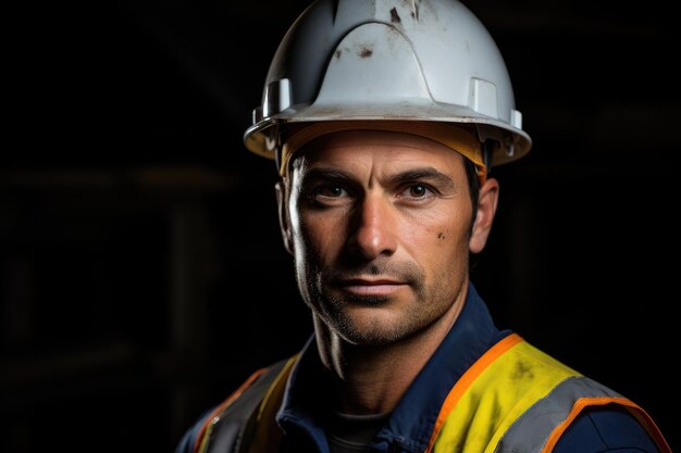 Photo engineer short hair wearing a hard hat and safety vest