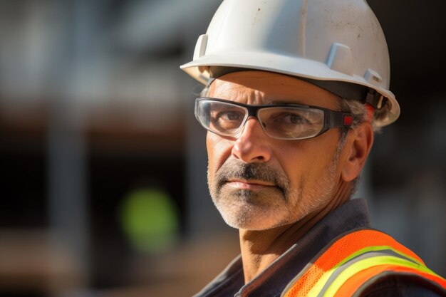 Photo engineer short hair wearing a hard hat and safety vest