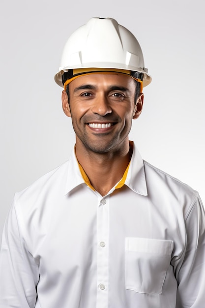 engineer smiling white background