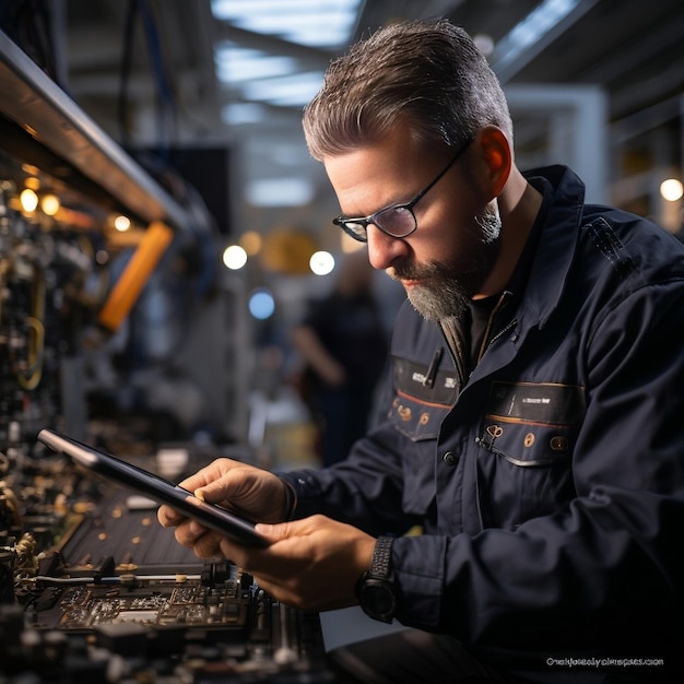 Engineer at the solar site using a tablet computer