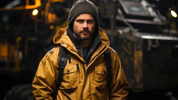 Engineer standing in front of bulldozer