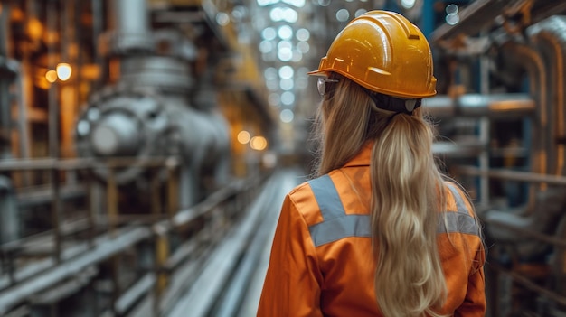 Engineer stands contemplatively overseeing operations of bustling industrial facility generative ai