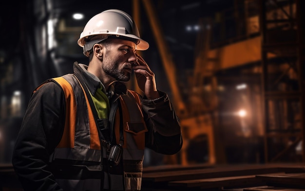 Engineer Supervising Construction with Hard Hat