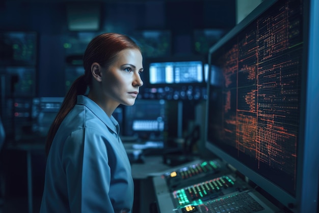 Engineer technician programmer female working ai generated