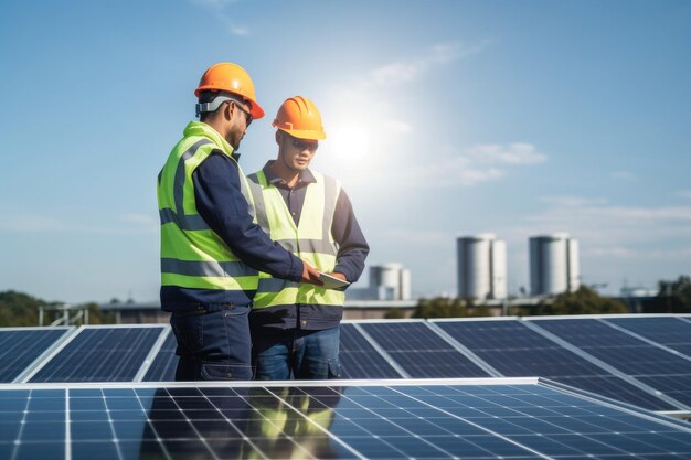 Engineer technician working with solar cell panel Renewable Generative AI