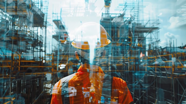 Engineer using safety equipment at construction site