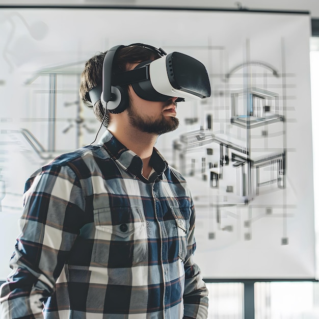Engineer in VR simulation designing in virtual reality