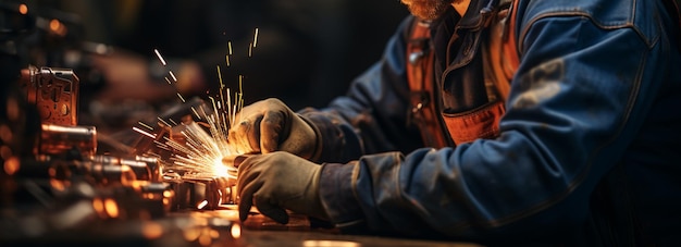 Photo engineer welding in factory generative ai