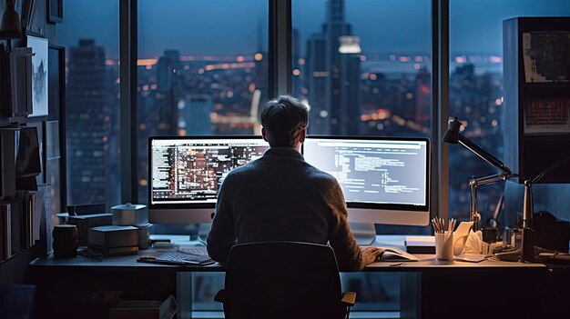 Engineer at work in front of a computer screen in the modern office