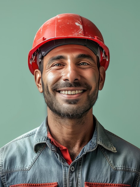 プロフェッショナルな背景で笑顔の男性エンジニアの労働者