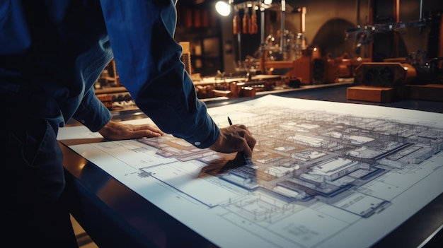 a engineer working on blueprint construction
